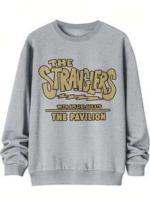 THE STRANGLERSWITH SPECIAL GUESTS Printed Crewneck Sweatshirt, Casual Sweatshirt, Simple And Comfortable Fit, Autumn And Winter, Outdoor, Home Essential - 黑色 - 查看 7