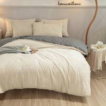 4 Pcs Luxury Coral Fleece Bedding Set - Ultra Soft Plush Duvet Cover With Zipper Closure, 2 Pillow Shams & Flat Sheet, Wrinkle-Free All-Season Use (Twin/Full/Queen/King Size Available) - 白色 - 查看 7