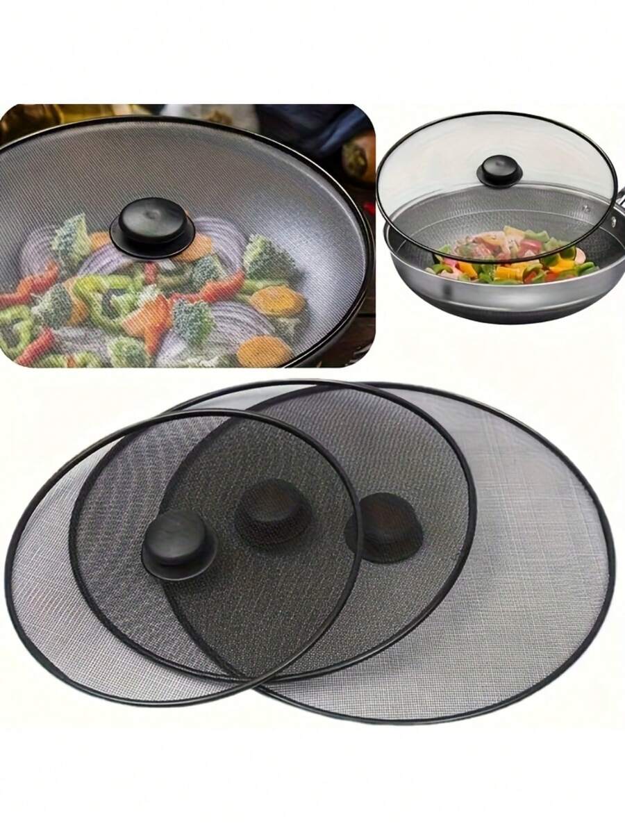 20.32-30.48cm Stainless Steel Mesh Splatter Screen, Prevents Splattering And Smoke, Keeps Food Fresh, Ideal For Healthy Cooking, Essential Kitchen Accessory, Pot Cover | Modern Kitchen Gadget - Multicolor - View 1