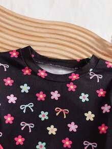 5pcs/Set Girls' Casual "Heart", "Flower", "Bow" Print Long Sleeve T-Shirts, Autumn - Multicolor - View 4