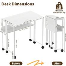 Roller Computer Table - White - View 2