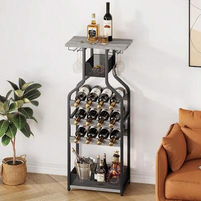 Dragonpad Metal Wine Rack Wine Bottle Holders Freestanding Wine Storage Organizer Display Rack Table Wine Glass Rack For Bar Kitchen Dining Living Room, Small Spaces