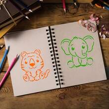 9pcs Reusable Animal Shaped Templates, Includes 9 Cute Animal Designs (Crocodile, Hippopotamus, Rabbit, Zebra, Tiger, Monkey, Lion, Elephant, Leopard) - 3.9x3.9 Inches (10x10 Cm) DIY Craft Templates For Fabric, Canvas, T-Shirts, Wall Decor, Birthday Party Supplies And More - Multicolor - View 3