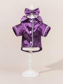 一套缎面睡衣和家居服，彼得潘领宠物连衣裙，蕾丝彼得潘领保暖加厚羊毛宠物连衣裙，适合猫狗 - 彩色 - 查看 1