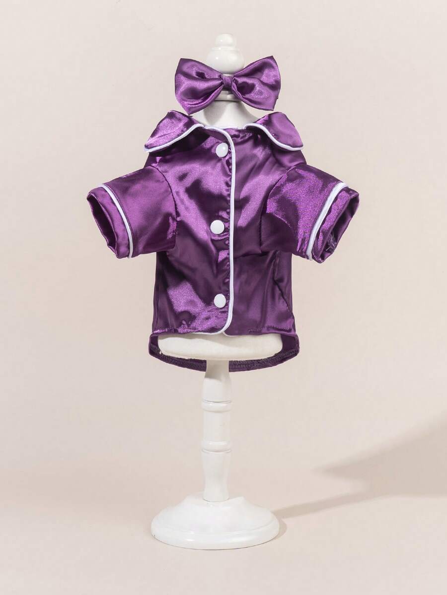 一套缎面睡衣和家居服，彼得潘领宠物连衣裙，蕾丝彼得潘领保暖加厚羊毛宠物连衣裙，适合猫狗 - 彩色 - 查看 1