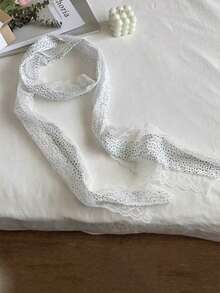 1pc White Polka Dot Lace Long Tie Neck Jewelry Summer With Thin Narrow Hairband Vintage Lace Lace Polka Dot Long Silk Scarf Women Spring Summer Fashionable Tie Decorative Neck Neck Scarf Fluttering Tape For Dress - White - View 5