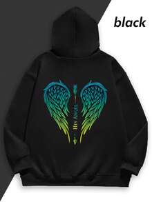 2026 New Couple Hoodies His Angel Her Guardian Wings | Suitable For Valentine's Day And Daily Wear | Gifts For Men | Gifts For Boyfriend | Valentine's Day Gifts |Made With Fleece Fabric|Warm Hoodie For Autumn And Winter|Unisex - 黑色衛衣女士款 - 查看 2
