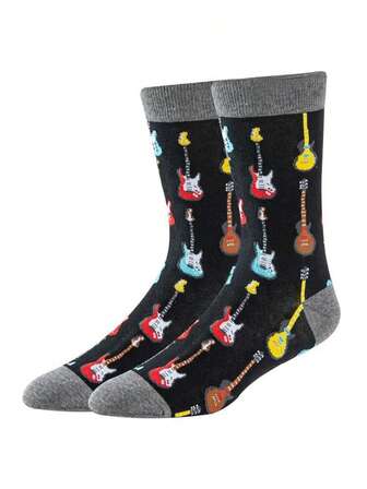 1 Pair Men's Versatile Comfortable Guitar Patterned Mid-Calf Socks