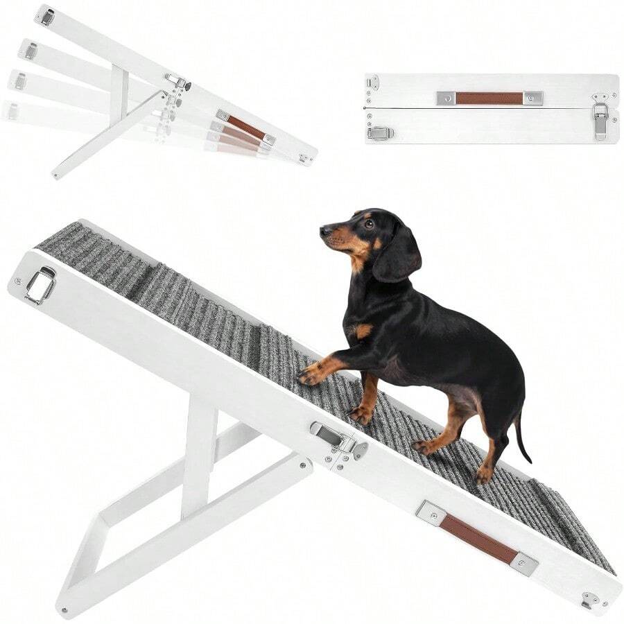 2025 Upgraded Dog Ramp For Couch Foldable Small Dog Ramp For Low Bed 4 Adjustable Height From 13'' To 21" Portable Stable Pet Steps With Non-Slip Pad Pet Ramps Use For Sofa Couch Stairs - White - View 1