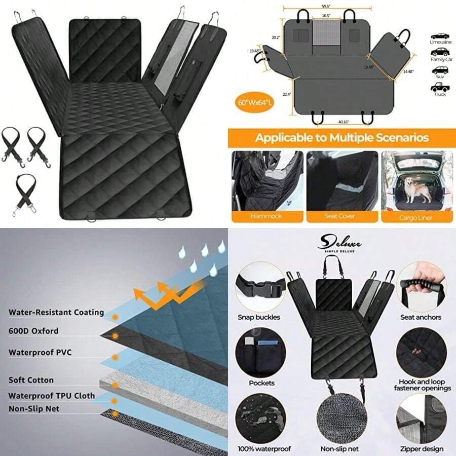 Simple Deluxe Dog Car Seat Cover for Back Seat, Dog Car Hammock with Mesh Window, Scratchproof & Nonslip Seat Protector for Cars, Trucks, SUVs, X-Large(X-large) - Multicolor - Ver 1