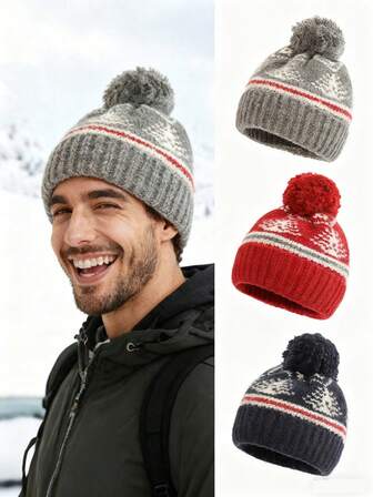 1pc Unisex Personalized Jacquard Pattern Knit Beanie Hat, Soft Comfortable Warm Winter Cap, Suitable For Autumn/Winter Outdoor Fashion Matching, Great As A Gift