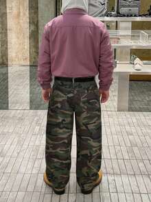 Grunge Goth Y2K 风格男士时尚休闲街头宽松个性化青年运动学院直筒休闲街头迷彩牛仔裤 - 軍綠色 - 查看 6