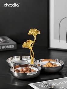 choxila 1 bộ bát ba đầu bằng thép không gỉ, khay tráng miệng có tay cầm hình lá bạch quả, đĩa đựng đồ ăn nhẹ, kẹo, hạt, đĩa tráng miệng trang trí, cốc đựng bánh sô cô la và trái cây, bát trang trí thích hợp cho gia đình, tiệc tùng, đám cưới, Ramadan, Eid Al-Adha. - Nhiều màu - Xem 2