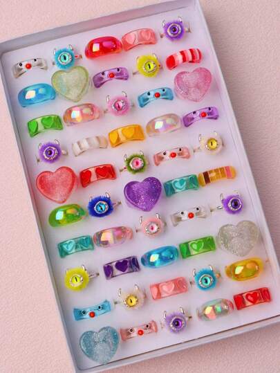 paquete de 10/20/30 piezas de anillos divertidos y lindos para niños, con diseños de ojo de monstruo, rayas de colores, gato, oso y pollo, para fiestas de cumpleaños, regalos del Día del Niño y accesorios de uso diario