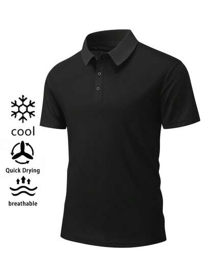 1pc Men's Casual Golf Sports Polo Shirt, Solid Color Collar Button Knit Top, Unisex Outdoor Sports Shirt, Lightweight Quick-Dry, Suitable For Outdoor Activities