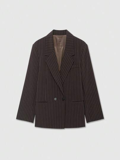 Women's Lapel NeckLong Sleeve Double-Breasted Casual Loose Brown Striped Blazer