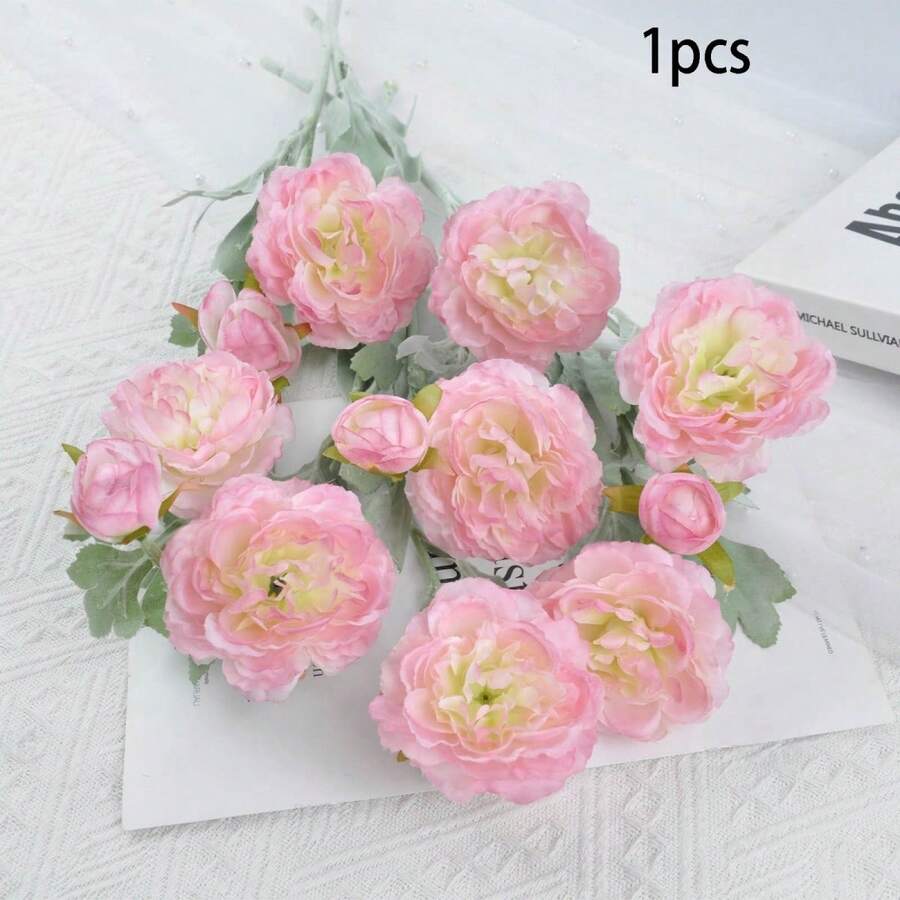 Peonía artificial con tallo de tres cabezas, ideal para decorar jarrones de boda. - Rosa - Ver 1