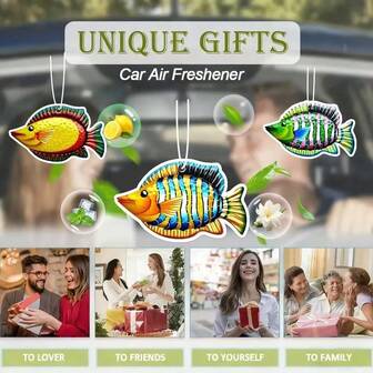 YXYDFDC 1/3 Piezas de Colgante aromático de coche con pez tropical, tarjeta de fragancia colorida, regalo perfecto