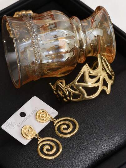 1/3/12 piezas Brazalete de acero inoxidable chapado en oro de 18K, joyería minimalista básica para mujer, impermeable