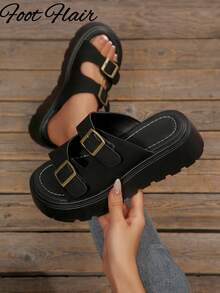 厚底镂空露趾女式凉鞋，休闲度假户外穿着，春夏新款，适合搭配连衣裙和沙滩装 - 黑色 - 查看 1