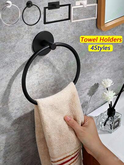 מתלי מגבות דביקים לקיר חדר אמבטיה, מחזיק מגבות, טבעת מגבת נירוסטה, מתלה מגבות, מחזיק מגבות כלים שחור מט ללא קידוח, קולבי מגבות עמידים, מתלה מגבות לשטיפת פנים, ווים, ארגוניות אחסון לחדר אמבטיה, אביזרי חומרה, כסף זהב, עמיד למים