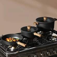 1 Juego de Utensilios de Cocina Antiadherentes de Alta Calidad en Negro, que incluye Sartén, Olla para Sopa, Sartén Plana, Apto para Cocina de Inducción y Compatible con Todas las Estufas