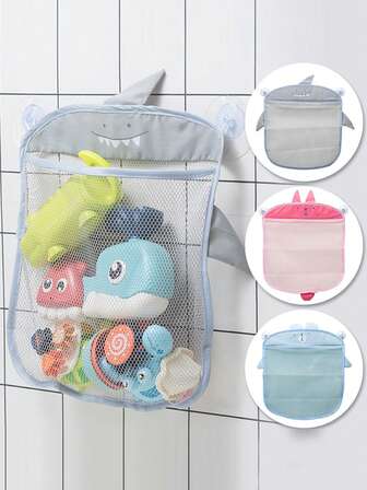 1pc Cartoon Mesh Storage Hanging Basket, Colorful Multi-Functional Kitchen Bathroom Children's Bath Organizer Bag, Suction Cup Style Bathroom Hanging Bag