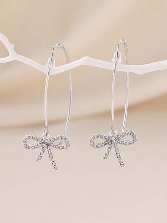 New French Style Rhinestone Butterfly Hoop Earrings For Women, Minimalist Design, Flattering, Versatile Accessory For Autumn/Winter