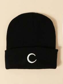 1 件刺绣月亮图案针织帽，春秋季旅行海滩休闲防晒帽，Y2K 风格青年冬季秋季帽子