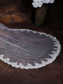 1 Stück einlagiger Spitzen-Kathedralenschleier, ideal für Braut-Hochzeitsfotografie, langes, weiches, transparentes Hochzeitsaccessoire - milchig - Übersicht 4