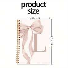 1pc Light Pink & Brown Tone Bow Spiral Notebook - Initial Letter L Monogram Journal With Ribbon Bow, 13.97x21.08 Cm Aesthetic Spiral Notebook For Women, Preppy Style Gift For Her, Cute Journaling & Note-Taking, Cute Notebook, Journaling Diary, Elegant Design, Quality Paper Material, Preppy Girl Stuff, Bow Themed Item, Charming Notebook - Colorful - View 2