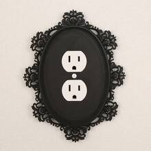 1个复古椭圆形雕花灯开关面板，哥特式艺术装饰墙控面板，家居暗色调照明墙面配件，附带螺丝，无需电源 - 黑色 - 查看 6