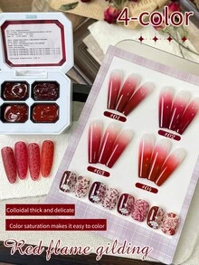 4色紅焰金漸層半永久可卸除UV/LED美甲凝膠，適用於美甲沙龍DIY - 彩色 - 查看 3