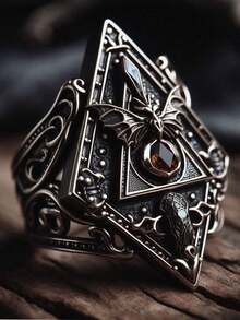 1PC Vintage Gothic Personalized Bat Rhombus Ring Business Fashion Black Gift Suitable For Men And Women Daily Wear And Party Accessories - Ring - View 5