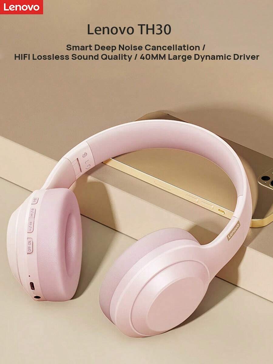 Lenovo Tai nghe Bluetooth chuyên nghiệp TH30: Kết nối Bluetooth 5.3 ổn định, chất lượng âm thanh HiFi độ trung thực cao, khả năng tương thích đa nền tảng, trình điều khiển động 40mm, chụp tai thoải mái và thoáng khí. - Hồng - Xem 1