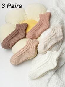 随机1/2/3/5双装男女通用纯色可爱休闲船袜，面料防滑，保暖舒适，适合居家、情侣、睡眠、秋冬季穿着。 - 彩色 - 查看 14