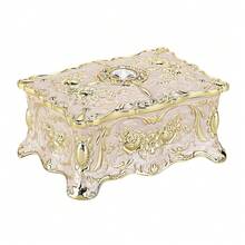 Hipiwe Vintage Jewelry Box, Small Enameled Trinket Box Organizer Rectangular Treasure Chest Box Jewelry Decorative Box Keepsake Gift Box Case For Women,3.7x 2.7x 2 Inch,Small,Beige - Beige - View 1
