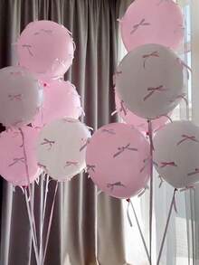 57/112pcs Pink & White Bow Balloon Set, Includes Clear Bubble Balloons, Pink & White Ribbons And Glue, Essential Party Decorations For Birthday, Anniversary, Wedding, Valentine's Day, Mother's Day, Christmas, Home Christmas Gifts, Christmas Decorations - 粉色 - 查看 3