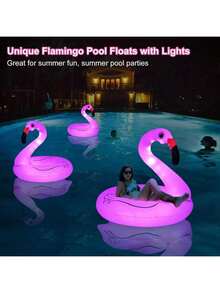 1pc Flamingo Swim Ring With Canopy, Inflatable Upright Swim Ring, Flamingo Detachable Upright Swim Ring For Swimming Pool (Suitable For Deep Water, Fluorescent Version Non-Battery) - Multicolor - View 2
