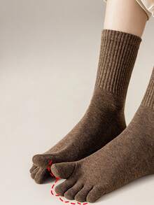 1/3/6双装男士时尚复古抗菌五趾袜，百搭可爱中筒袜，适合日常穿着和运动，春/秋/冬三季皆宜 - 彩色 - 查看 4