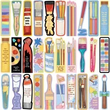 30pcs Cartoon Painting Brush Non-Duplicate Series Minimalist Stationery Creative Paper Bookmarks, Small Cards, Book Decorations, Reading Markers