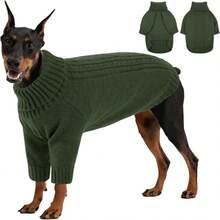 1pc Dog Sweater, Soft Stretchy Knit Sweater, Dog Warm Clothes, Turtleneck Long Sleeve Sweater, Cable Knit Pattern, Suitable For Cold Weather Walks, Turtleneck Warm Knit Jumper, Fits Male/Female Dogs, Durable Stretchy Fabric, Fits Small/Medium/Large Dogs, Winter Outfit - Army Green - View 14