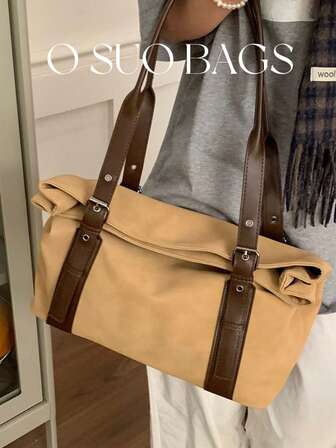 New Solid Color PU Leather Retro Shoulder Bag, Large Capacity Casual Versatile Handbag Suitable For Daily Use, Commuting, Shopping, Travel