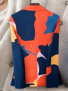 HOMEYEE Blazer Collar Long Sleeve Printed Blouse, Vintage Elegant Casual Vacation Business Office Lady Top, Suitable For Spring, Summer, Autumn, Winter - trái cam - Xem 3