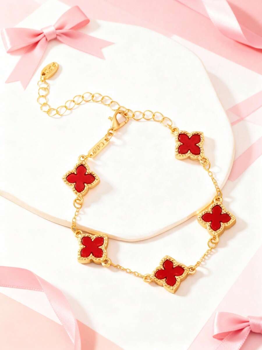 1pc Luxury Minimalist Four-Leaf Clover Bracelet, Unique Accessory - one-size - View 1