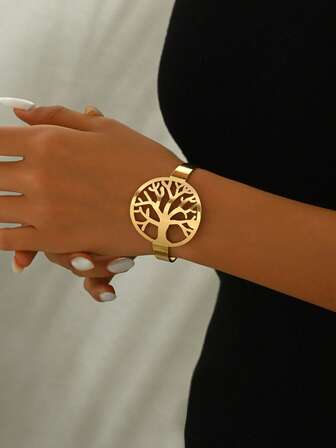1pc Fashionable Minimalist Unique Hollow Tree Of Life Bracelet, Suitable For Daily Wear For Women