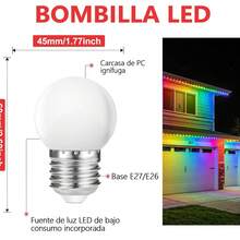 LUCASA Pack 10 Focos Led Mini Bombilla De Colores G45 Base E27 E26, Bombillas LED de colores, foco E27 pequeña, foco LED G45 de 1 W, morado, amarillo, verde, rojo, azul, para recámara, boda, Halloween, fiesta de Navidad, bar, decoración de estado de ánimo, paquete de - CÁLIDA - Ver 3