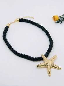 1件波西米亚风金属海洋沙滩海星吊坠项链，适合旅行、度假、街头风和日常佩戴