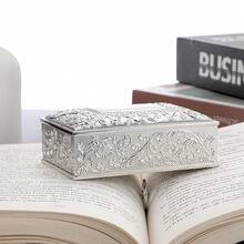 Hipiwe Rectangular Silver Jewelry Box Small Trinket Storage Box Deluxe Treasure Chest Case Earring Ring Necklace Organizer Decorative Keepsake Box Christmas Gift For Women,SmallSize,3.9inchx2.5inchx1.5inch - 3,9 inch x 2,5 inch x 1,5 inch - Xem 7