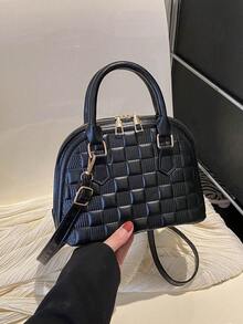 Bolso de hombro y bandolera de estilo minimalista casual con acabado de laca y textura de cuadros en relieve, para mujeres - Multicolor - Ver 1
